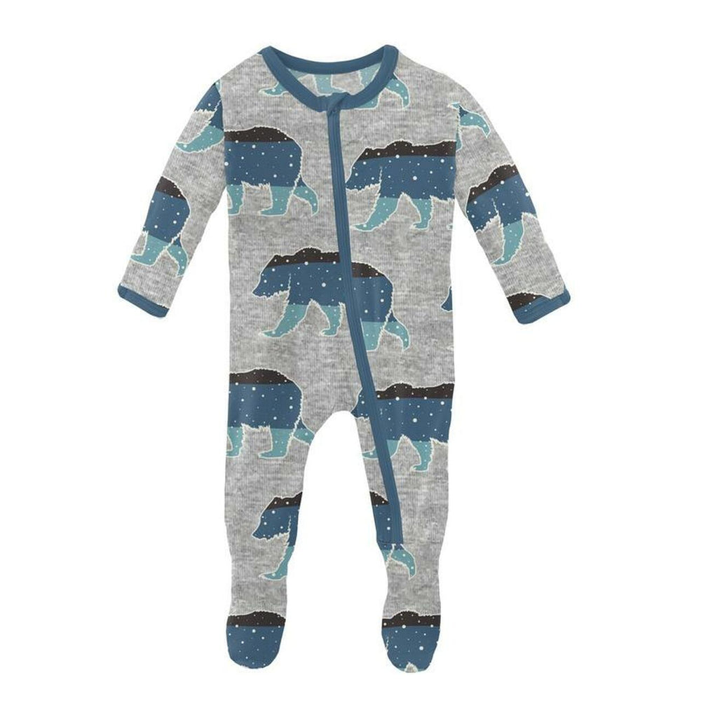 Kickee Pants Print Footie with Zipper in Heathered Mist Night Sky Bear