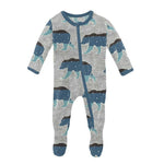 Kickee Pants Print Footie with Zipper in Heathered Mist Night Sky Bear - Eden Lifestyle