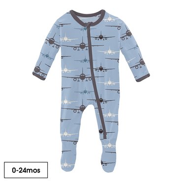 Kickee Pants Print Footie with Zipper in Pond Airplanes - Eden Lifestyle