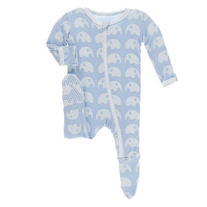 Kickee Pants Print Footie with Zipper in Pond Elephant - Eden Lifestyle