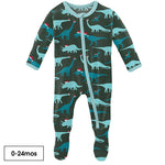 Kickee Pants Print Footie with Zipper in Santa Dinos - Eden Lifestyle