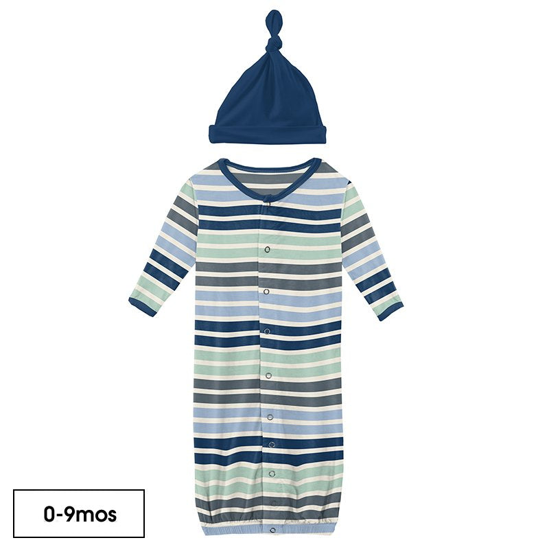 Kickee Pants Print Layette Gown Converter & Single Knot Hat Set in Fairground Stripe - Eden Lifestyle