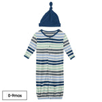 Kickee Pants Print Layette Gown Converter & Single Knot Hat Set in Fairground Stripe - Eden Lifestyle