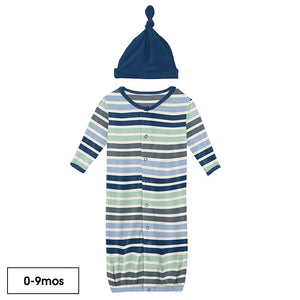 Kickee Pants Print Layette Gown Converter & Single Knot Hat Set in Fairground Stripe - Eden Lifestyle