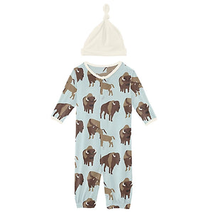 Kickee Pants Print Layette Gown Converter & Single Knot Hat Set in Fresh Air Bison - Eden Lifestyle