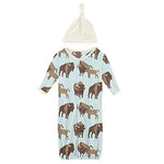 Kickee Pants Print Layette Gown Converter & Single Knot Hat Set in Fresh Air Bison - Eden Lifestyle