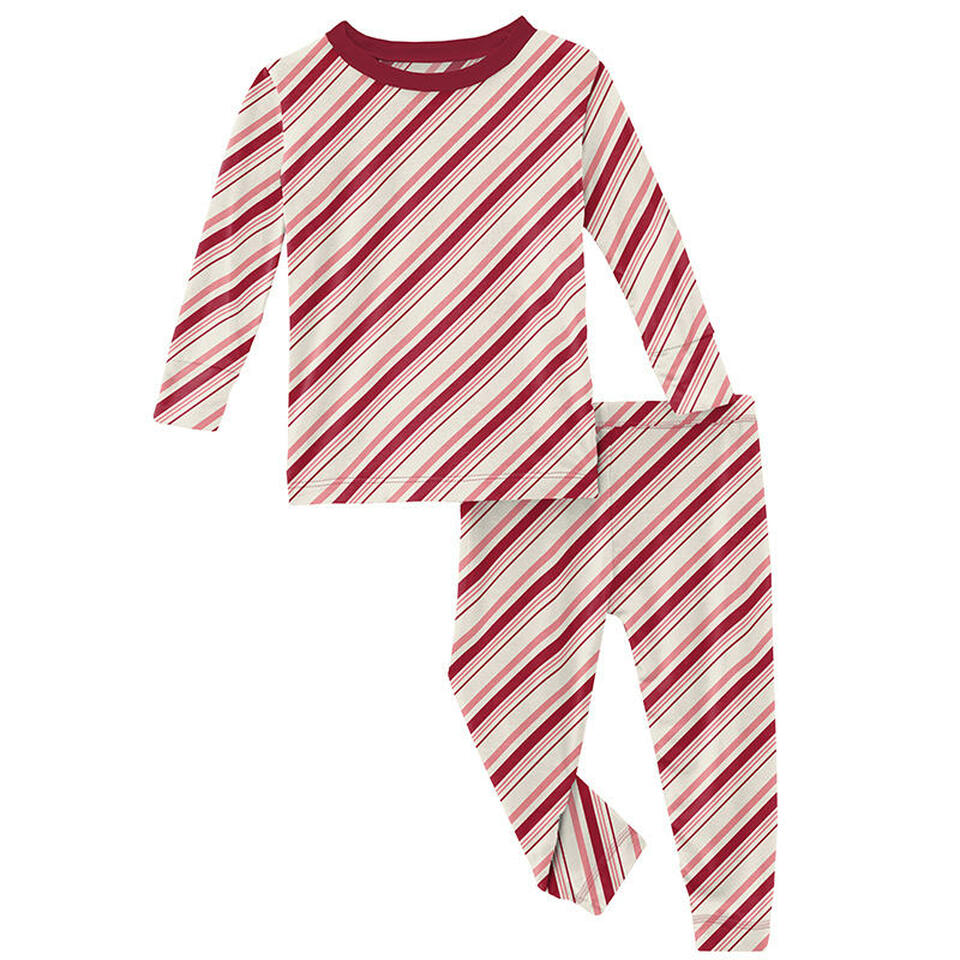 Kickee Pants Print Long Sleeve Pajama Set in Strawberry Candy Cane Stripe - Eden Lifestyle