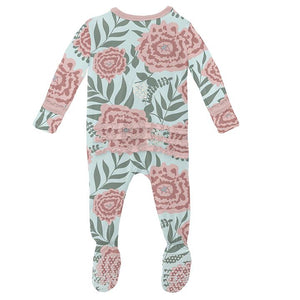 Kickee Pants Print Muffin Ruffle Footie with Zipper in Fresh Air Florist - Eden Lifestyle
