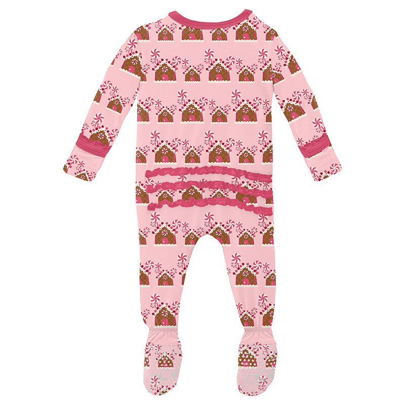 Kickee Pants Print Muffin Ruffle Footie with Zipper in Lotus Gingerbread - Eden Lifestyle