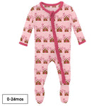 Kickee Pants Print Muffin Ruffle Footie with Zipper in Lotus Gingerbread - Eden Lifestyle