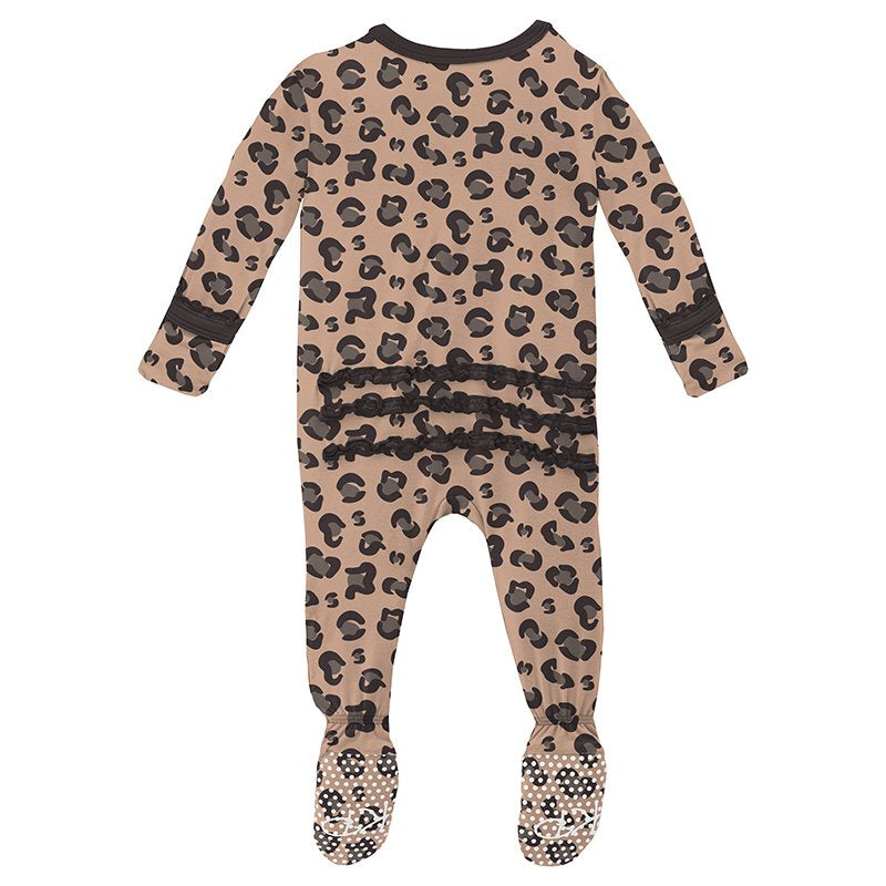 Kickee Pants Print Muffin Ruffle Footie with Zipper in Suede Cheetah Print - Eden Lifestyle