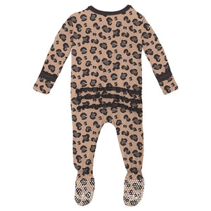 Kickee Pants Print Muffin Ruffle Footie with Zipper in Suede Cheetah Print - Eden Lifestyle
