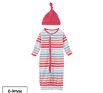Kickee Pants Print Ruffle Layette Gown Converter & Single Knot Hat Set in Cotton Candy Stripe - Eden Lifestyle