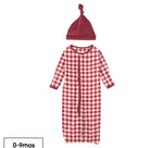 Kickee Pants Print Ruffle Layette Gown Converter & Single Knot Hat Set in Wild Strawberry Gingham - Eden Lifestyle