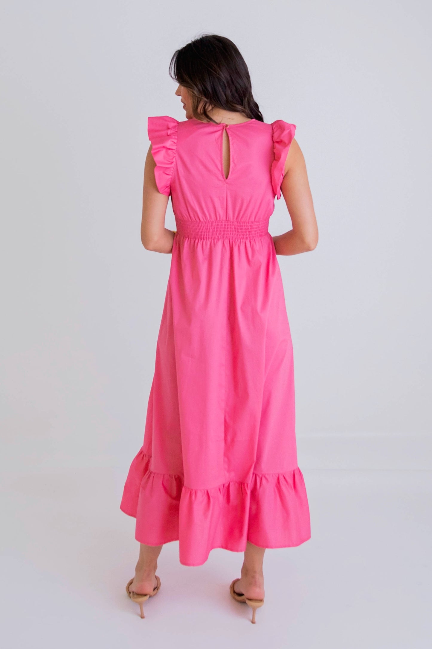 Ruffle Vneck Poplin Maxi Dress - Eden Lifestyle