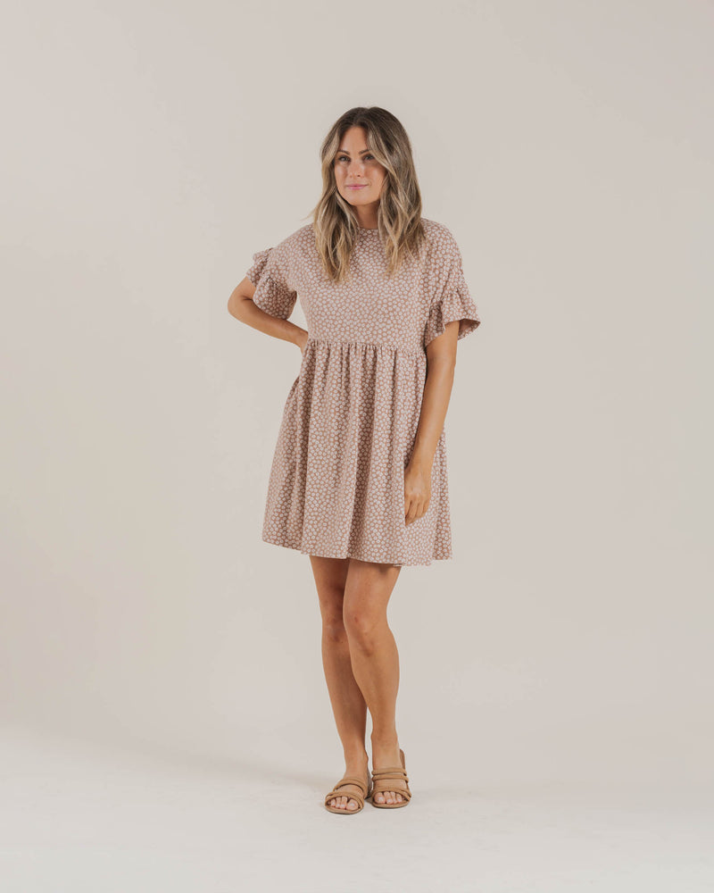 Rylee and Cru Jersey Babydoll Dress Ditsy Terracotta - Eden Lifestyle
