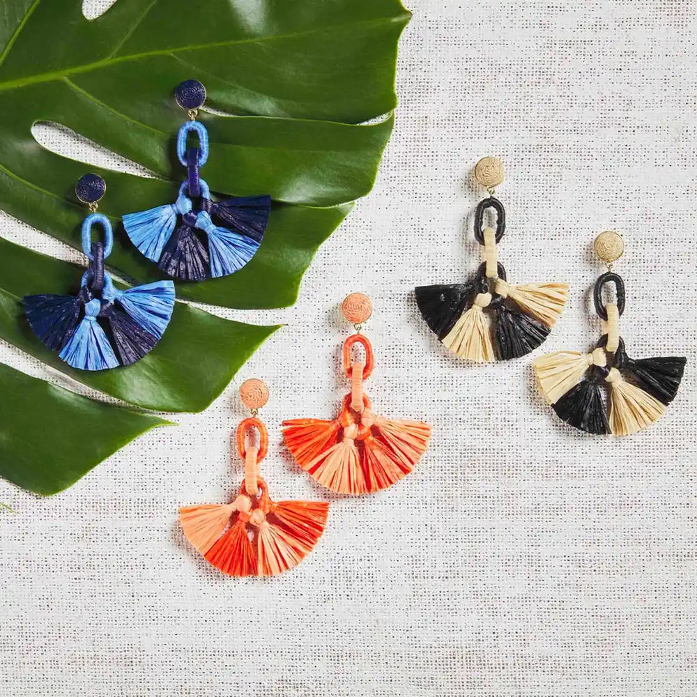 Orange Raffia Tassel Earring - Eden Lifestyle