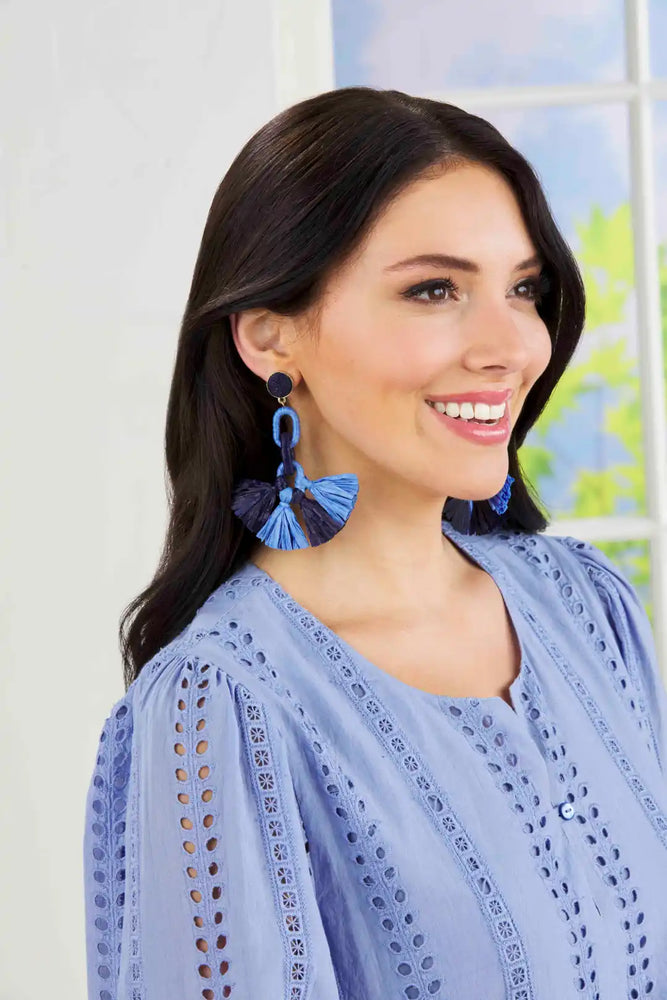 Blue Raffia Tassel Earring - Eden Lifestyle