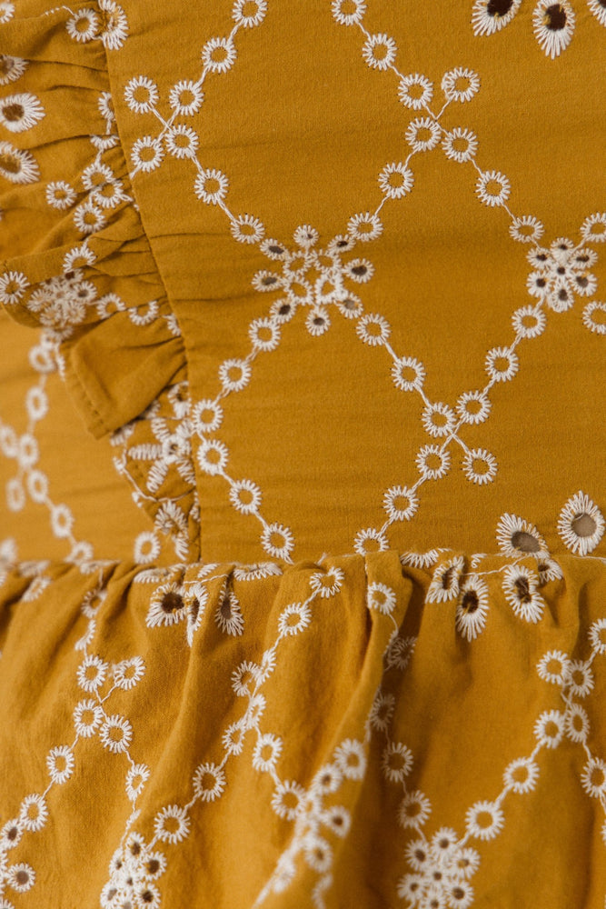 Mustard Ruffle Sleeve Embroidered Top - Eden Lifestyle