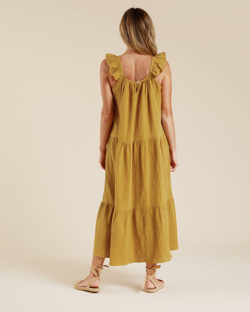 Rylee & Cru Abbie Tiered Maxi in Gold - Eden Lifestyle