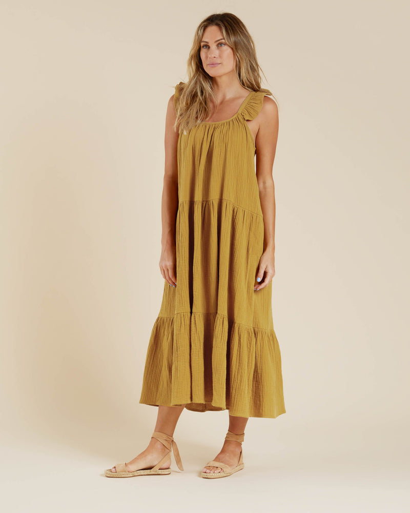 Rylee & Cru Abbie Tiered Maxi in Gold - Eden Lifestyle