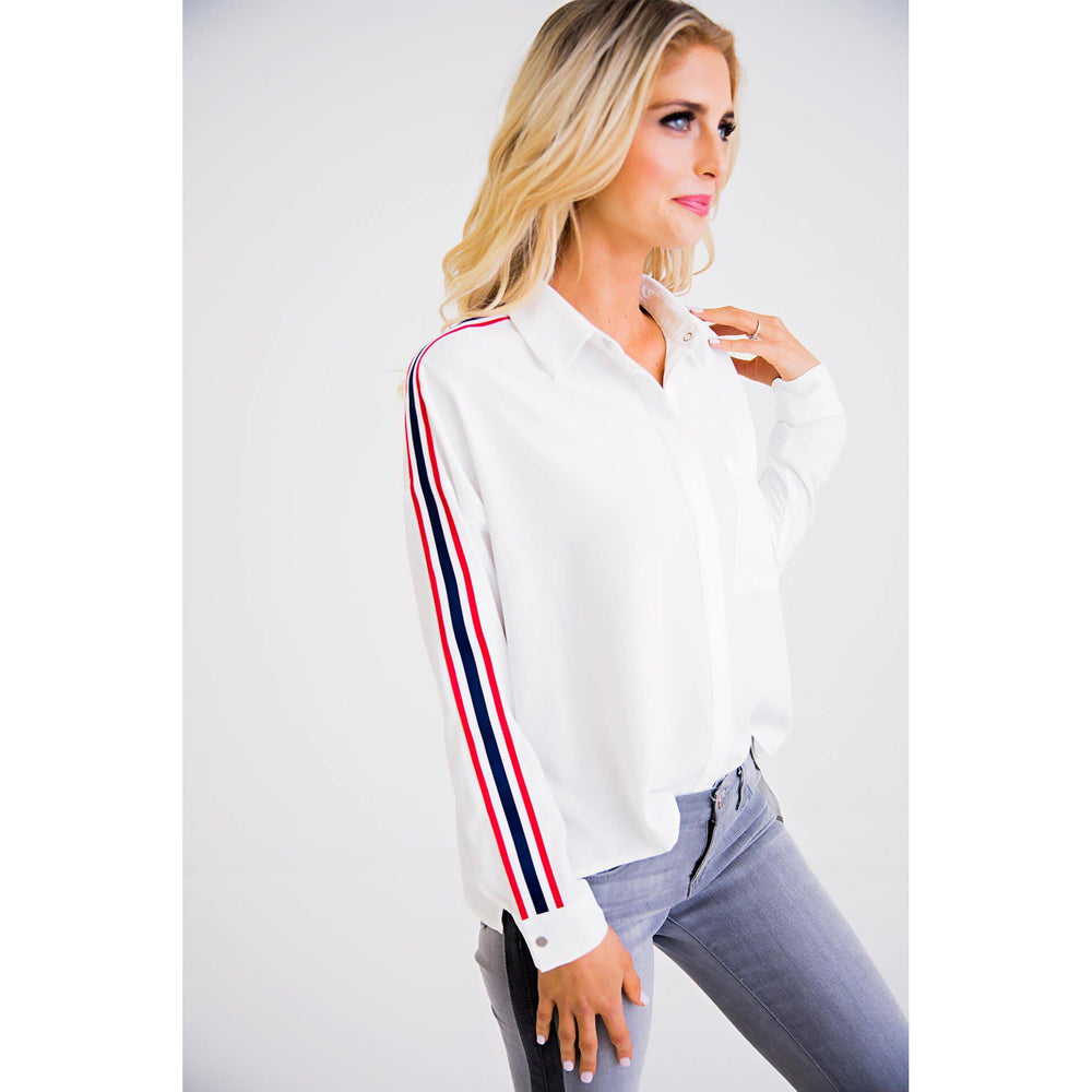 Eden Lifestyle, Women - Shirts & Tops,  Heather Varsity Stripe Top