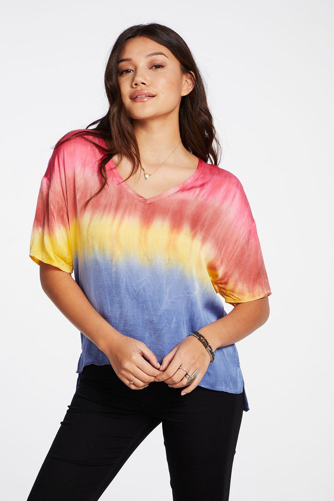 Chaser, Women - Tees,  Chaser - Silky Basics Short Sleeve V-Neck Boxy Hi Lo Tee