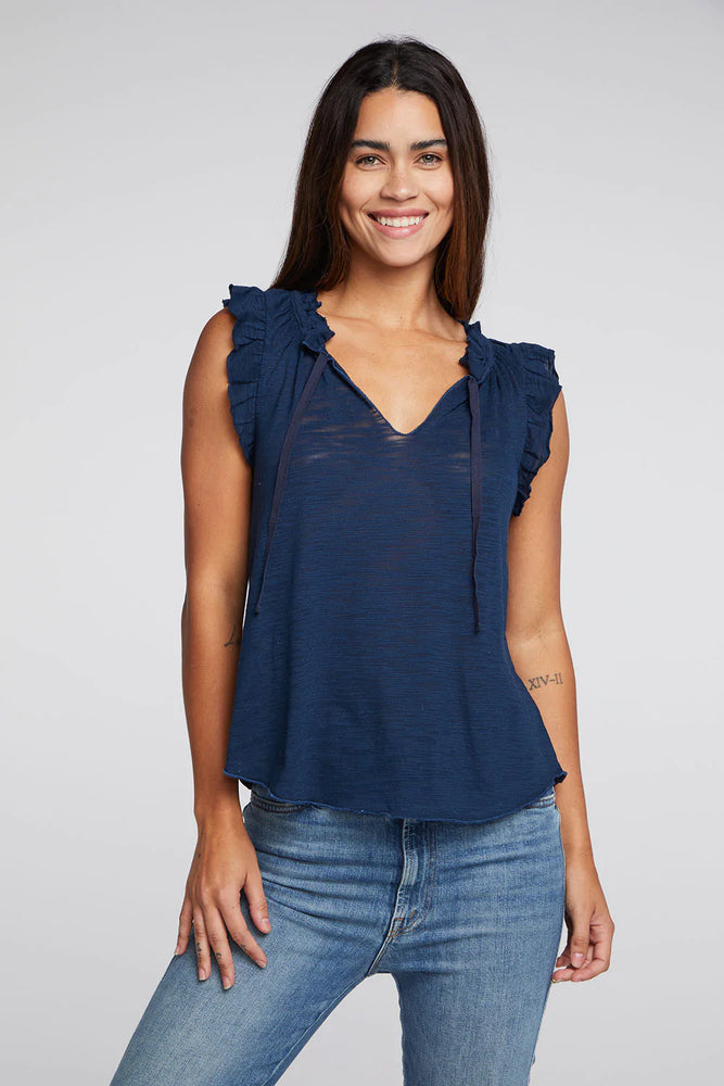 Chaser Slub Jersey Ruffle Peasant Shirttail Top - Eden Lifestyle