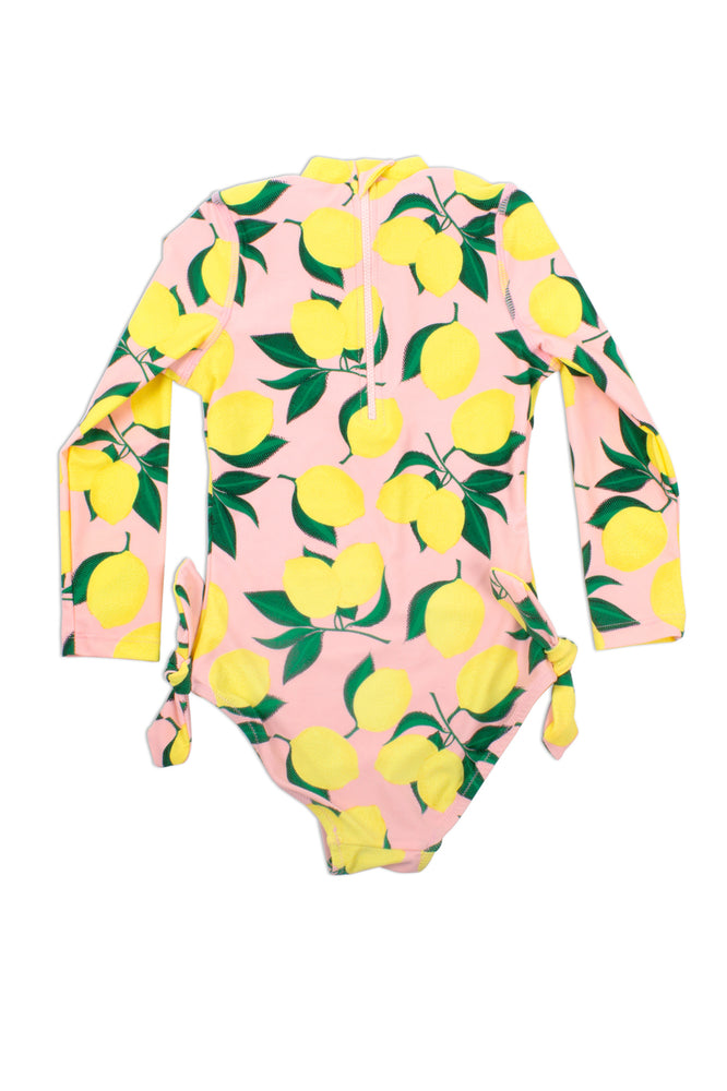 Shade Critters, Baby Girl Apparel - Swimwear,  Shade Critters One Piece Longsleeve- Yellow/Pink Lemon Print Suit