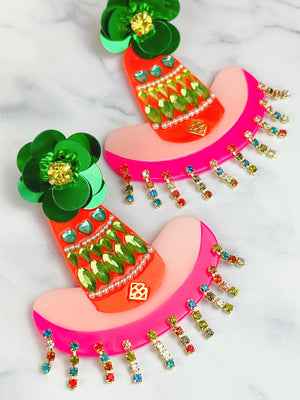 Sombrero Earrings with Rhinestone Fringe - Eden Lifestyle