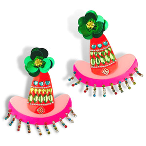 Sombrero Earrings with Rhinestone Fringe - Eden Lifestyle