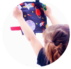 Space Rockets Crinkle Tag Square 8x8 Baby Teach @ Home Toy - Eden Lifestyle