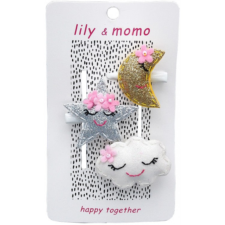 Lily & Momo, Accessories - Bows & Headbands,  Lily & Momo Starlight Moon Kisses Trio Hair Clips