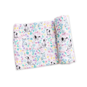 Dog and Floral Swaddle Blanket - Eden Lifestyle