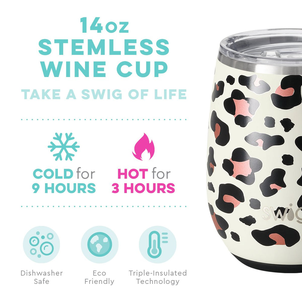 Swig, Home - Drinkware,  Swig - Luxy Leopard Stemless Wine Cup (14oz)