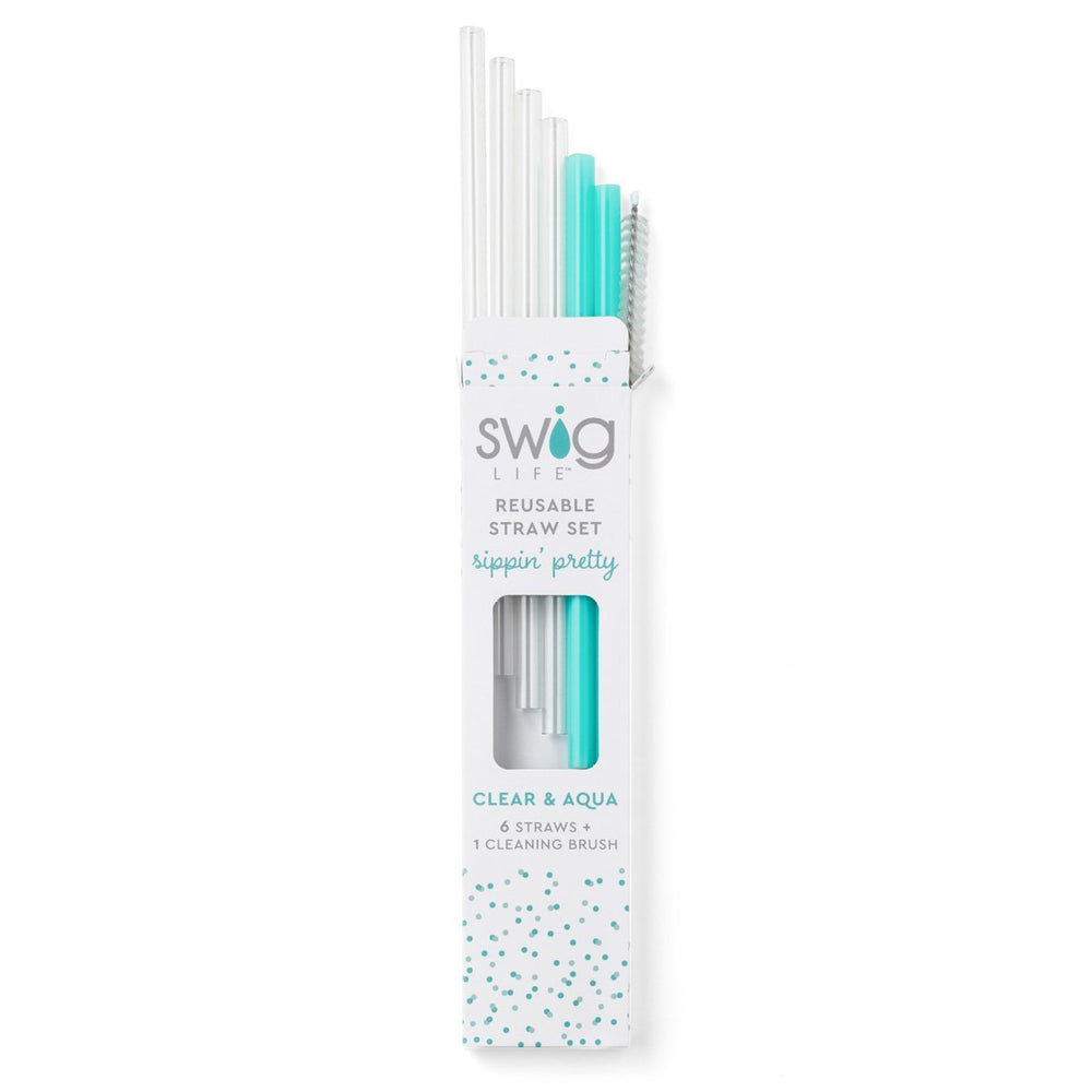 Swig Clear + Aqua Reusable Straw Set (Short) - Eden Lifestyle