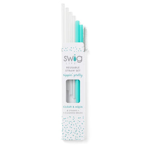 Swig Clear + Aqua Reusable Straw Set (Short) - Eden Lifestyle