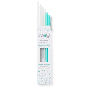 Swig Clear + Aqua Reusable Straw Set (Short) - Eden Lifestyle