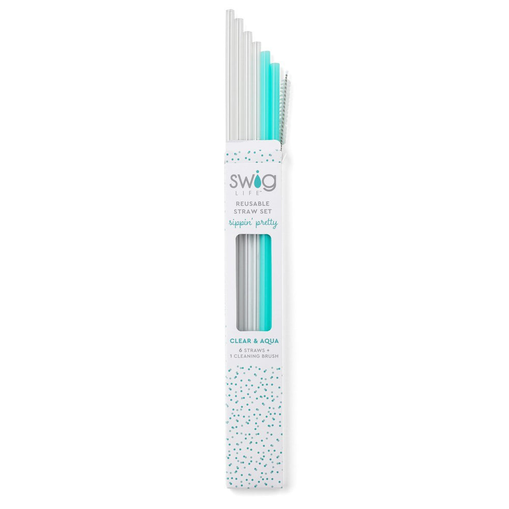 Swig Clear + Aqua Reusable Straw Set (Tall) - Eden Lifestyle