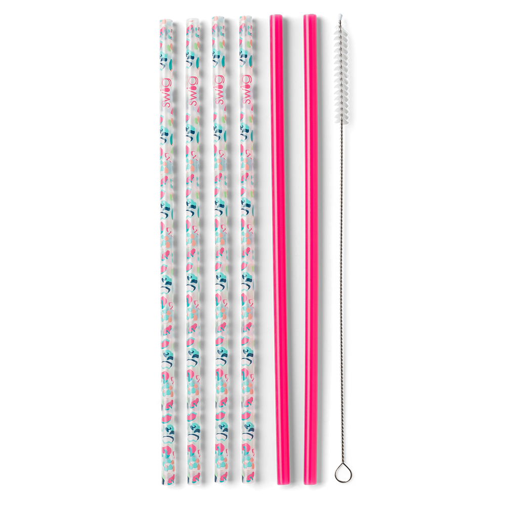 Swig Party Animal + Hot Pink Reusable Straw Set (Tall) - Eden Lifestyle