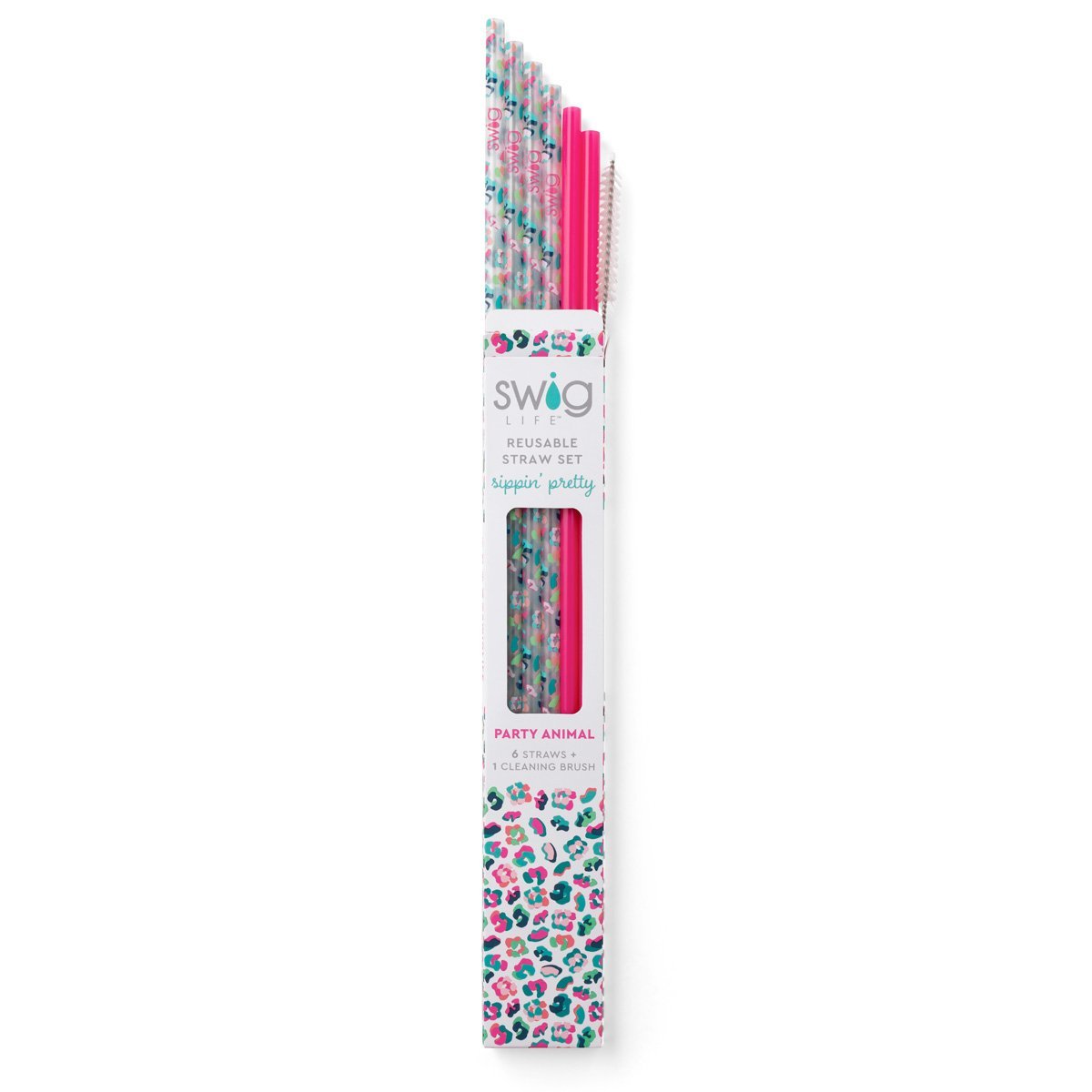 Swig Party Animal + Hot Pink Reusable Straw Set (Tall) - Eden Lifestyle
