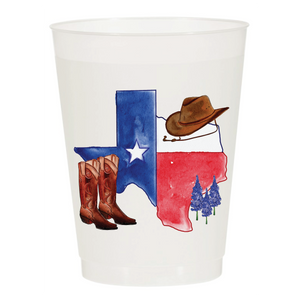 Texas Flag Boots Hat Watercolor Reusable Cups - Set of 10 - Eden Lifestyle