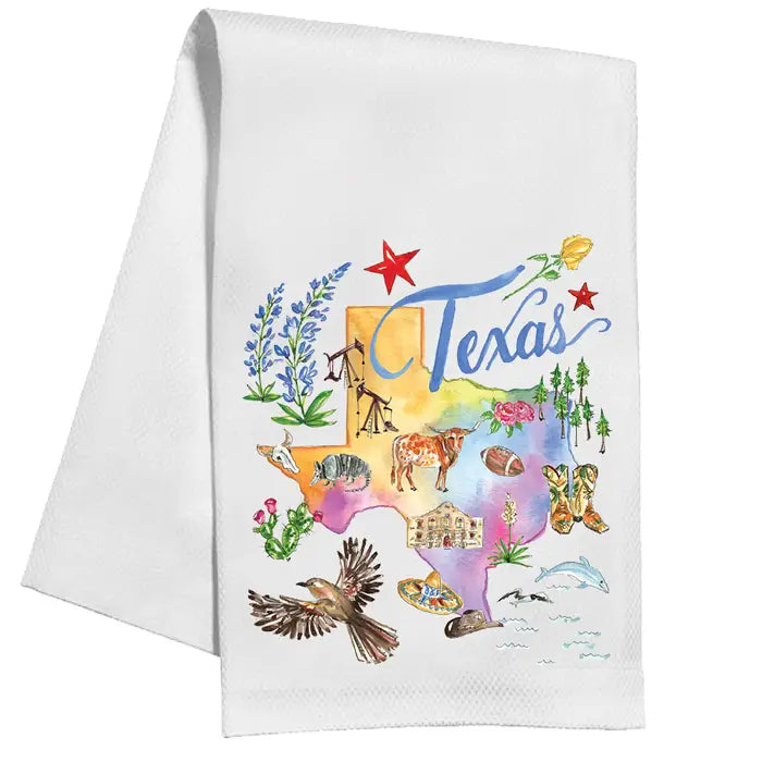 Texas Handpainted Icons Pattern Kitchen Towel - Eden Lifestyle