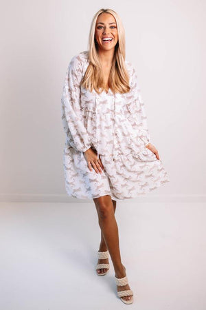 J. Marie The Maxine Long Sleeve Dress - Off White - Eden Lifestyle