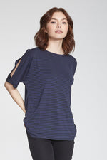 Another Love, Women - Shirts & Tops,  Tori Printed Stripe Crew Neck Navy