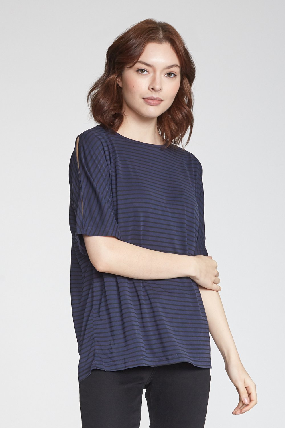 Another Love, Women - Shirts & Tops,  Tori Printed Stripe Crew Neck Navy