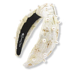 Gold and Ivory Metallic Headband with Pearls and Crosses - Eden Lifestyle
