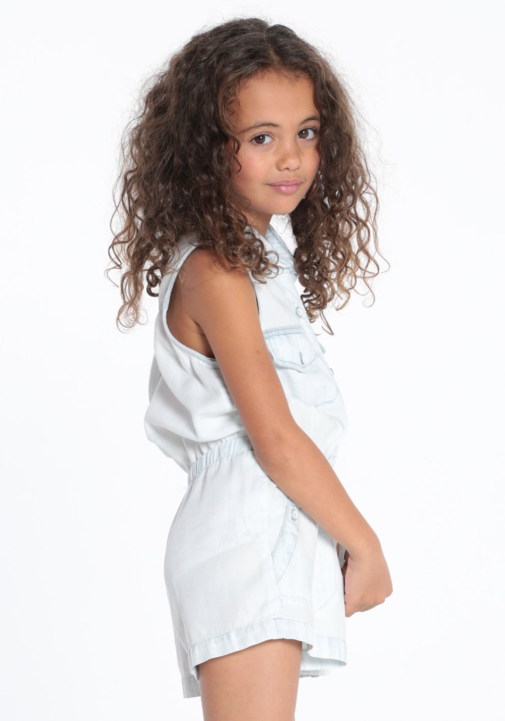 Bella Dahl, Girl - Rompers,  Utility Pocket Romper in White Out Denim Glow Wash
