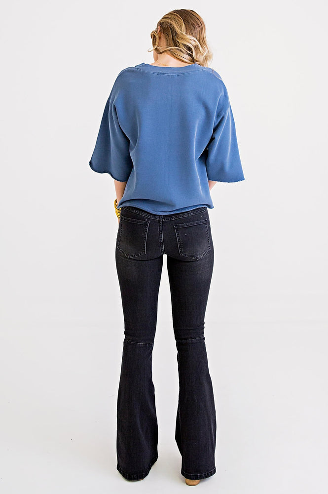 Karlie, Women - Shirts & Tops,  Blue Distressed Sweatshirt