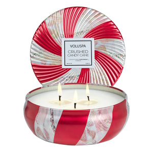 Voluspa - Crushed Candy Cane - 3 Wick Tin Candle - Eden Lifestyle